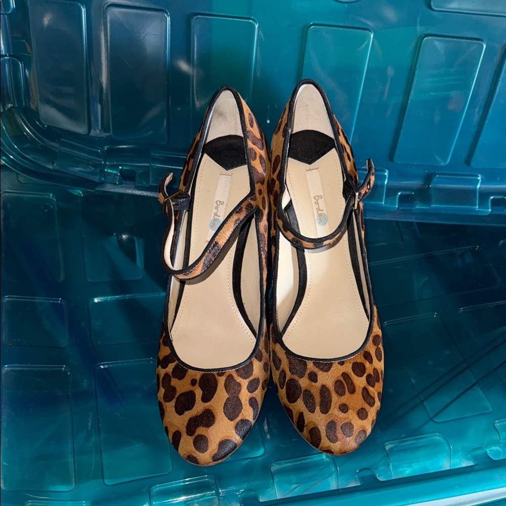 Boden Animal Print Mary Jane block heels.
